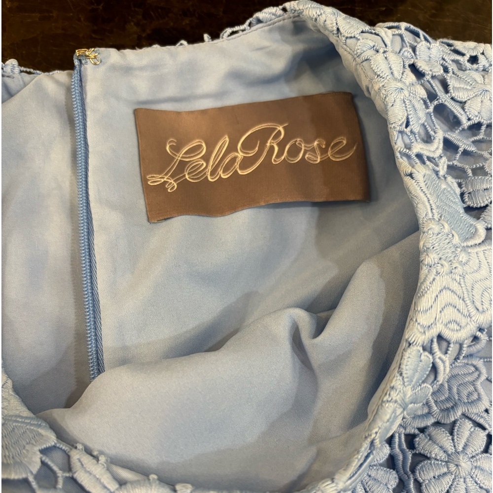 LELA ROSE BLUE LACE CUT DRESS